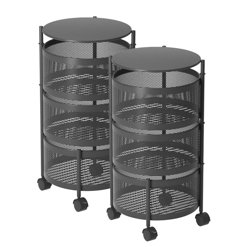 2X 3 Tier Carbon Steel Rotating Kitchen Cart Wheels Black 30cm X 34cm X 60cm