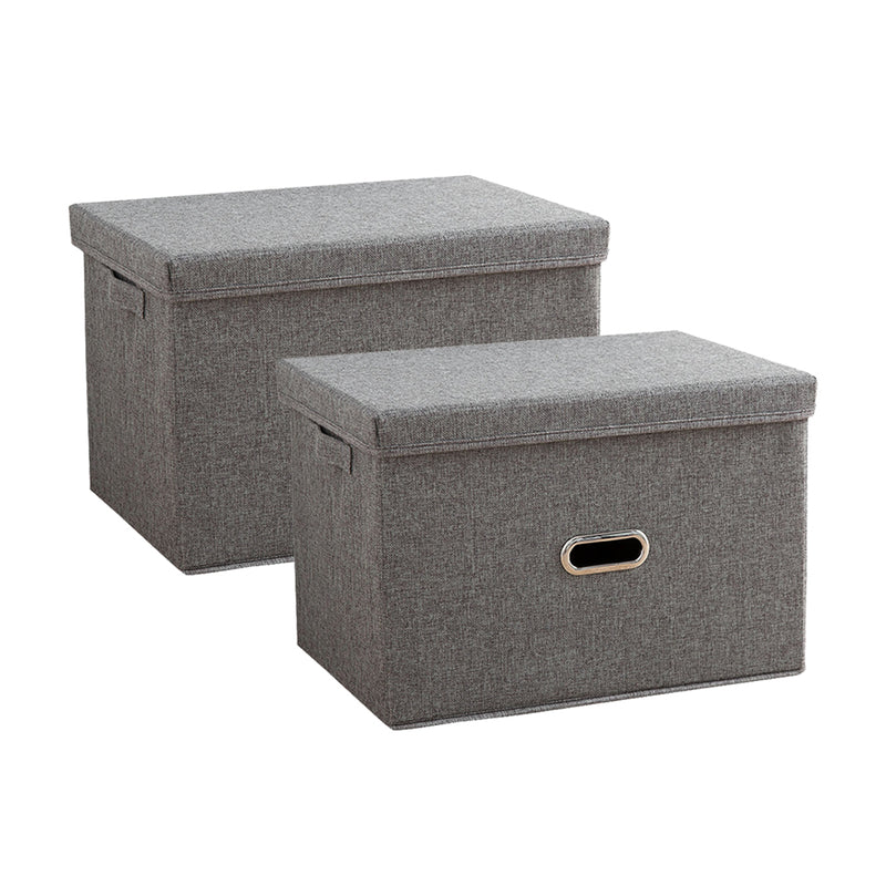 2X Super Large Foldable Canvas Storage Box 50x35x31cm Grey Durable
