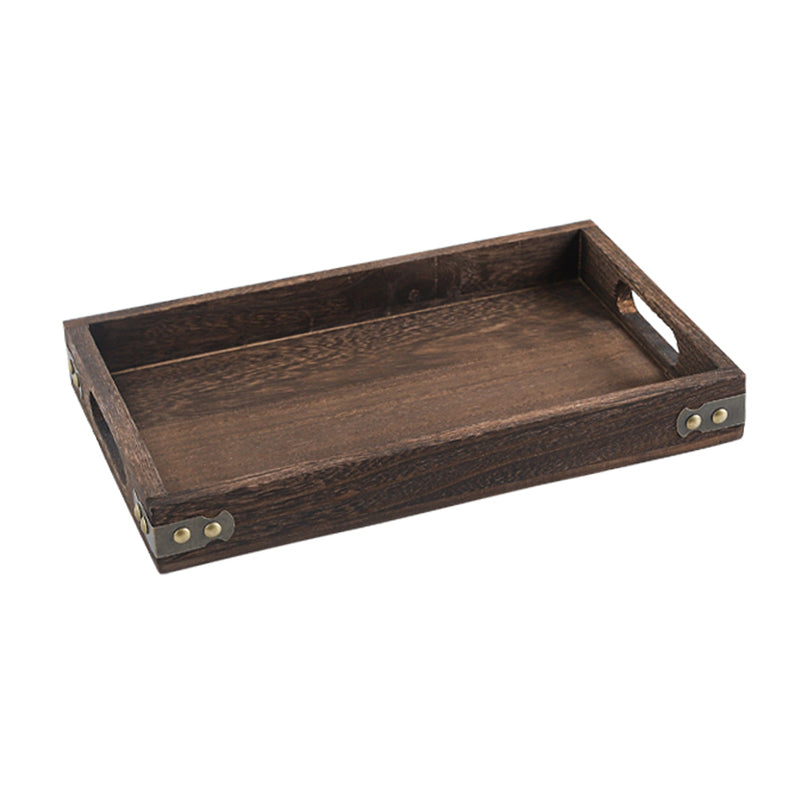 Small Walnut Brown Wood Rectangle Serving Tray Cutout Handles 32cm X 20cm X 4cm