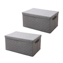 2X Small Grey Non-Woven Fabric Organizer Box 60L With Lid Dustproof Quilted