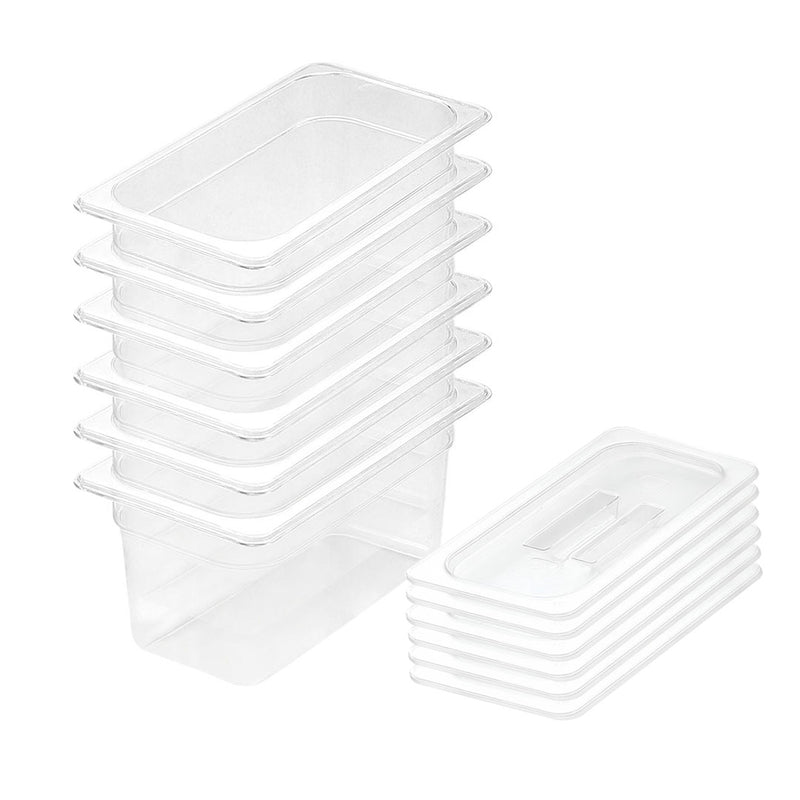 6X 150mm Clear Gastronorm Food Storage Tray Set With Lids Polycarbonate 1/3 Size