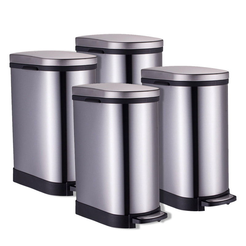 4X Stainless Steel 10L Foot Pedal Trash Bin With Soft Close Lid And Handle