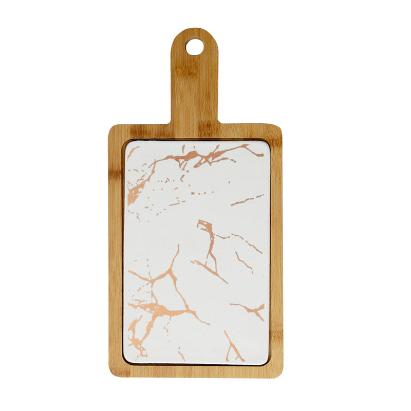 Square Wooden Serving Tray 33.5cm White Slate Center Food Platter Board Decor