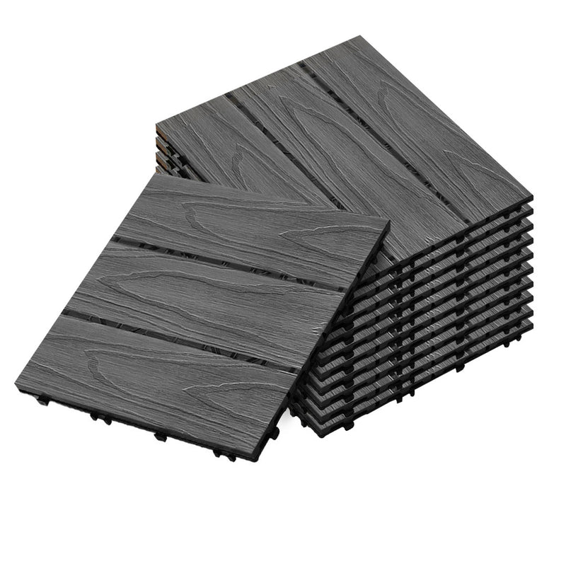 11 pcs Wood Plastic Composite Decking Tiles 30X30X2.2cm Dark Grey Interlocking