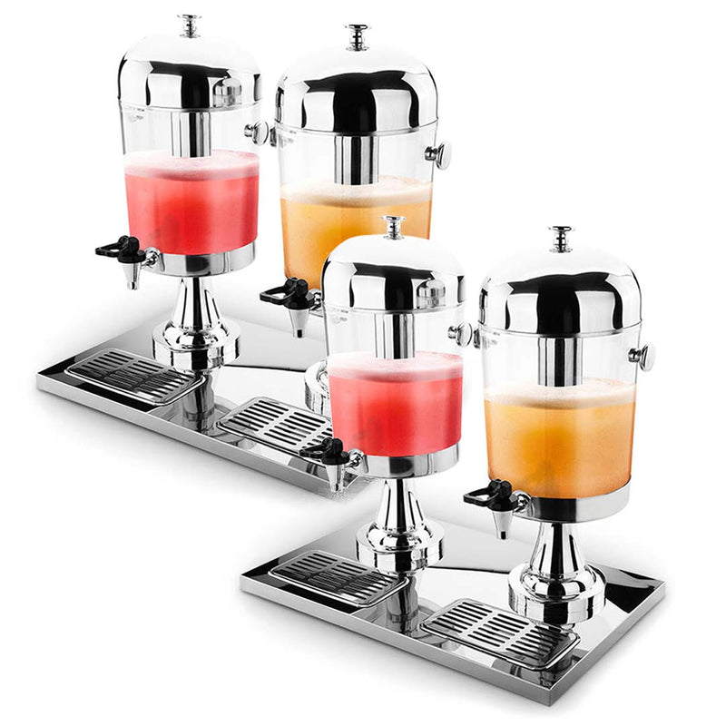 2X 8L Stainless Steel Beverage Dispenser Dual Server With Ice Tube Mirror Finish