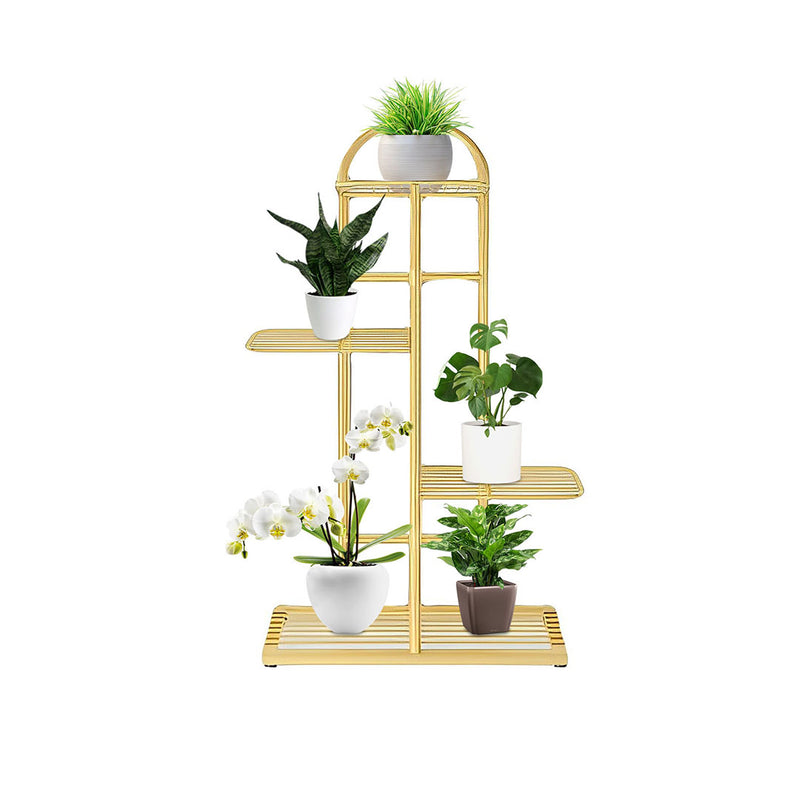 4 Tier 5 Pots Gold Metal Plant Stand Indoor Space Saving 44.5x22x82cm