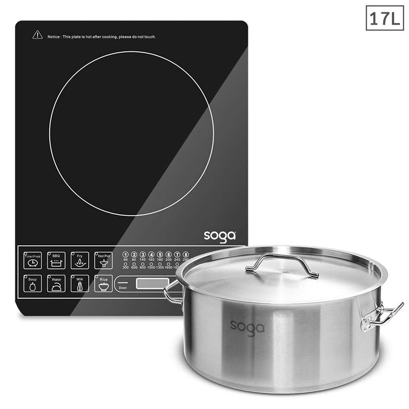 Induction Cooktop 2000W Portable Electric Glass Top 17L Stainless Stockpot