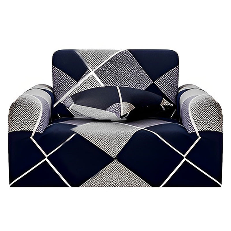 1-Seater Checkered Sofa Cover High Stretch Blue Protector 90-140cm Polyester