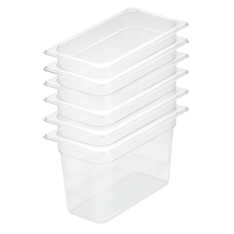 1/3 Gastronorm Pan Clear Polycarbonate 200mm 32.5x17.5cm Bundle of 6
