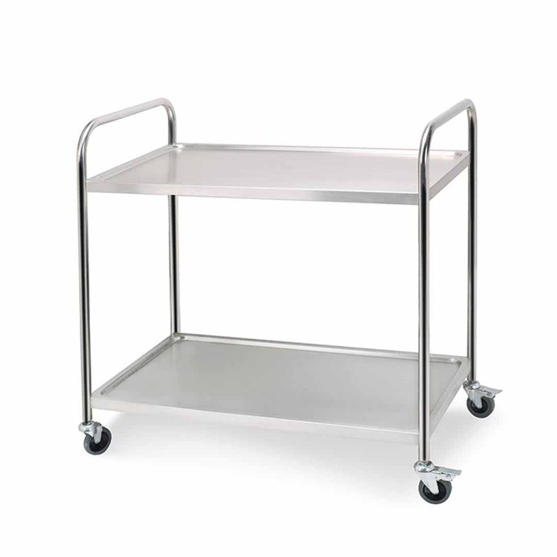 2 Tier Stainless Steel Kitchen Trolley Utility Cart Large With Locking Wheels