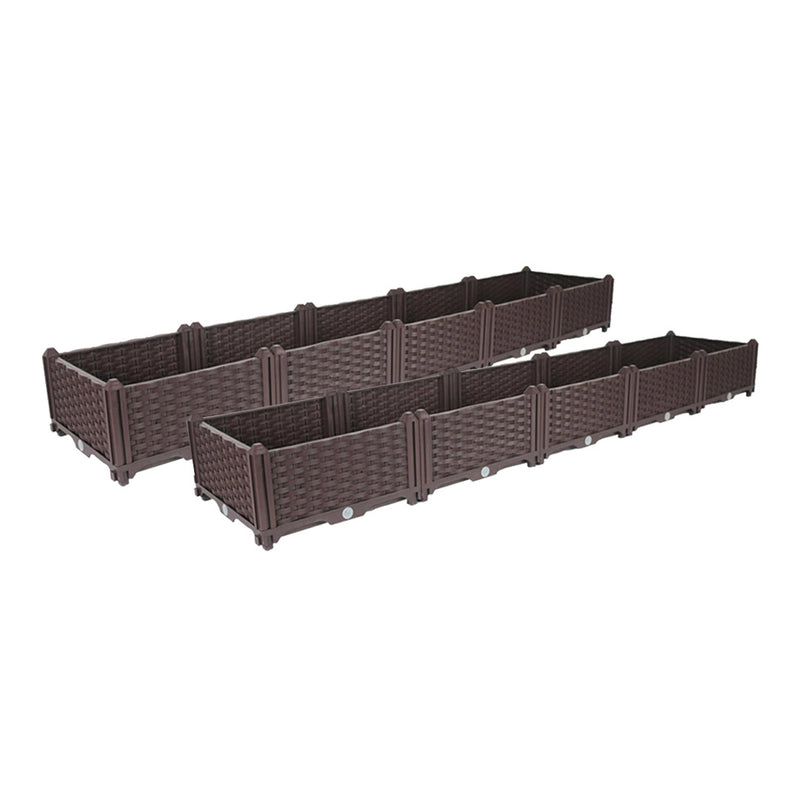 2X 200cm Raised Planter Box Plastic Self-Watering Garden Bed Dark Brown Outdoor