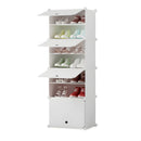 7 Tier Shoe Rack Organizer White PP Plastic Stackable Cabinet with Cover
