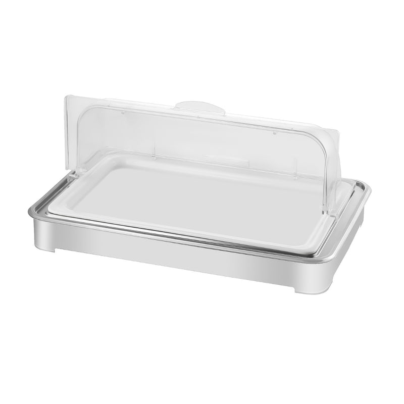 Chafing Dish Ceramic Serving Bowl 59x38.5x7cm With Stainless Stand Silver
