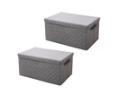2X Medium Grey Non-Woven Fabric Storage Organizer Box Diamond Quilt Grid 40x30x25cm