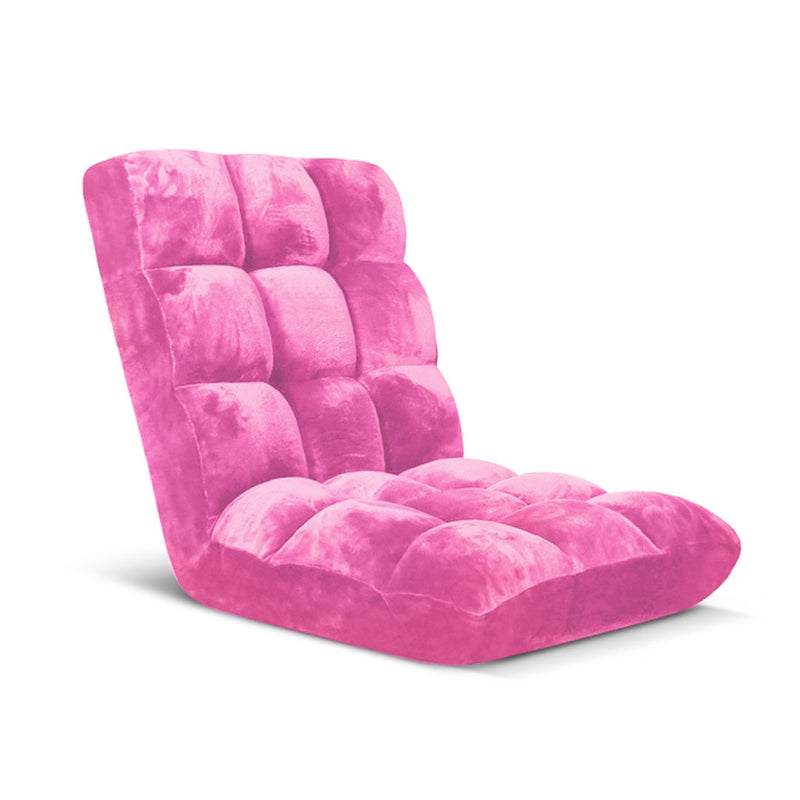 Floor Recliner Folding Lounge Sofa Plush Memory Foam Adjustable Light Pink