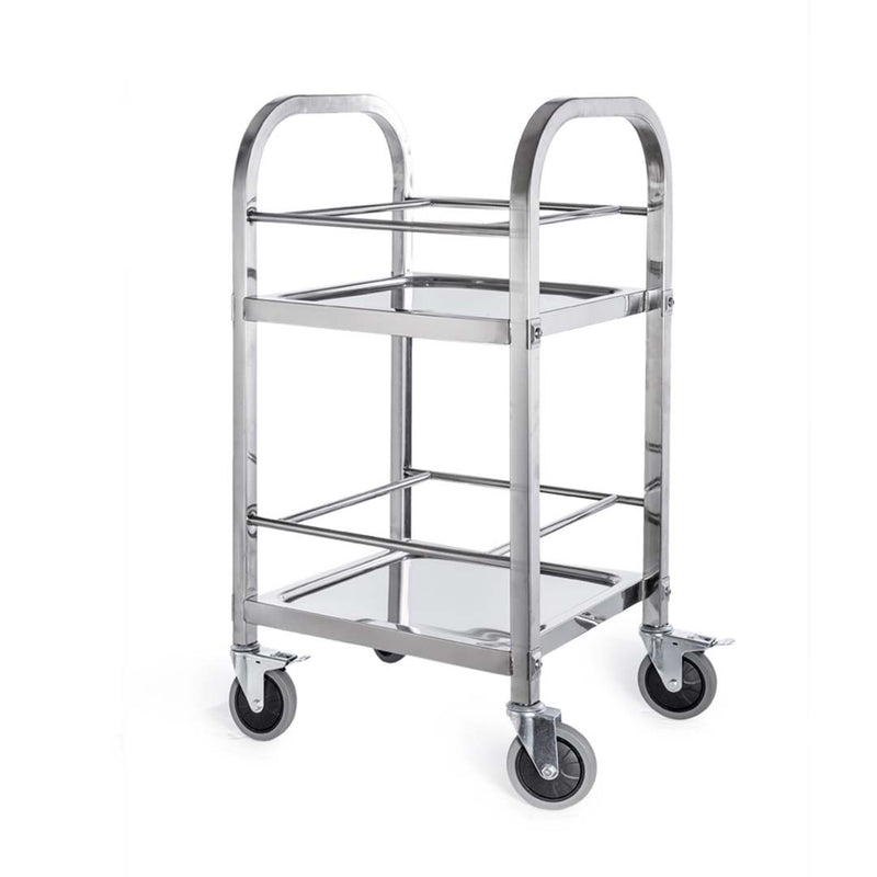 2 Tier 18/10 Stainless Steel Utility Service Cart 500x500x950 Locking Wheels