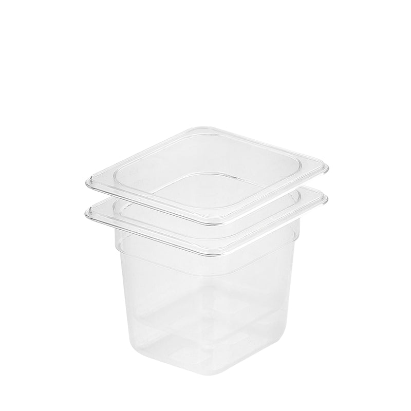 150mm Clear Polycarbonate 1/6 Gastronorm Pan Dishwasher Safe Bundle of 2