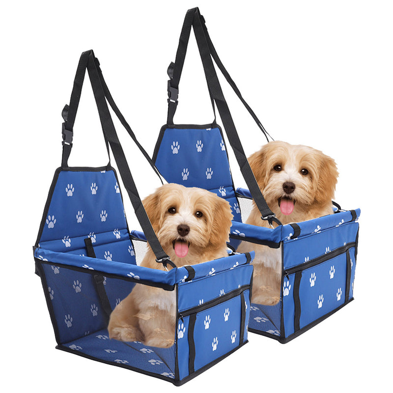 2X Pet Booster Car Seat 40X30X25Cm 600D Oxford Pvc Mesh Waterproof Blue