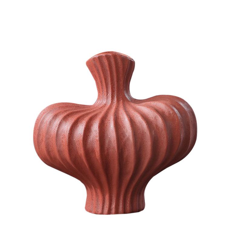 Small Ceramic Decorative Vase 25X24cm Matte Red Countertop Handmade