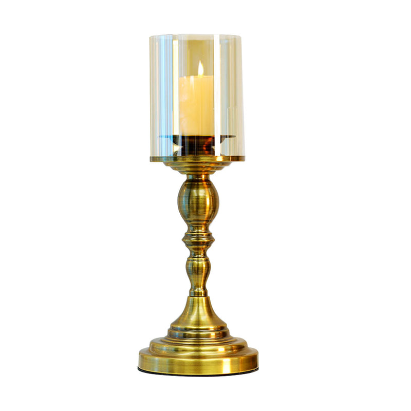 42cm Gold Pillar Candle Holder Stand Iron Glass Home Decor Table Centerpiece