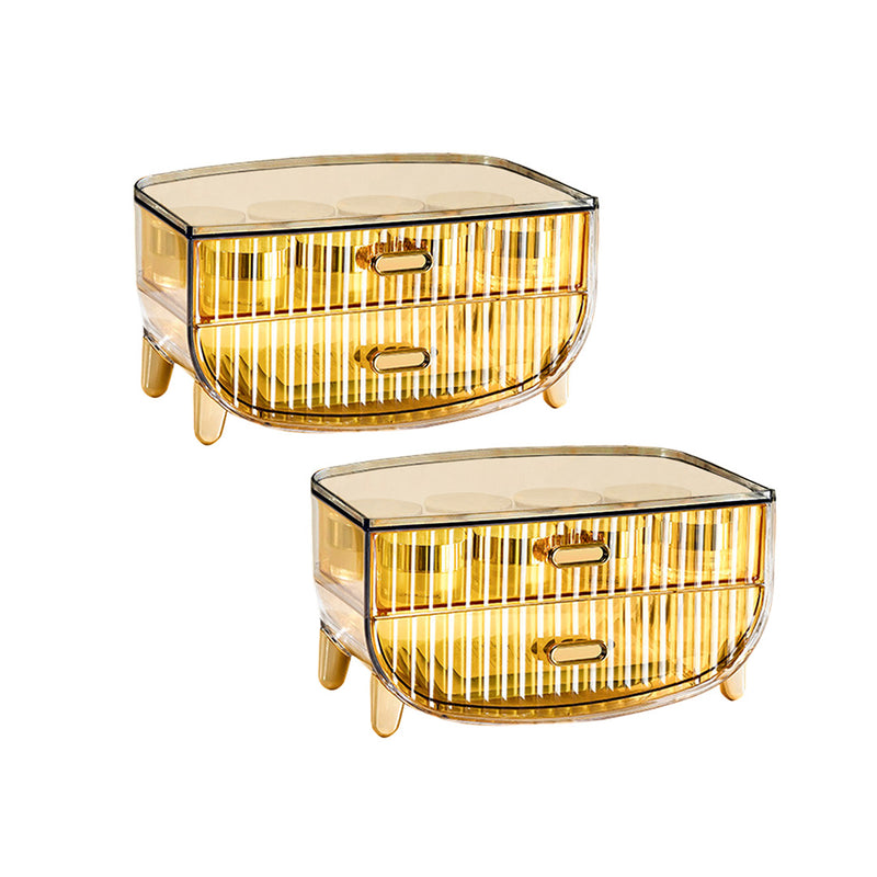 2X 2 Tier Clear Countertop Cosmetic Organizer Abs Golden Yellow 28.5X18X14.5cm