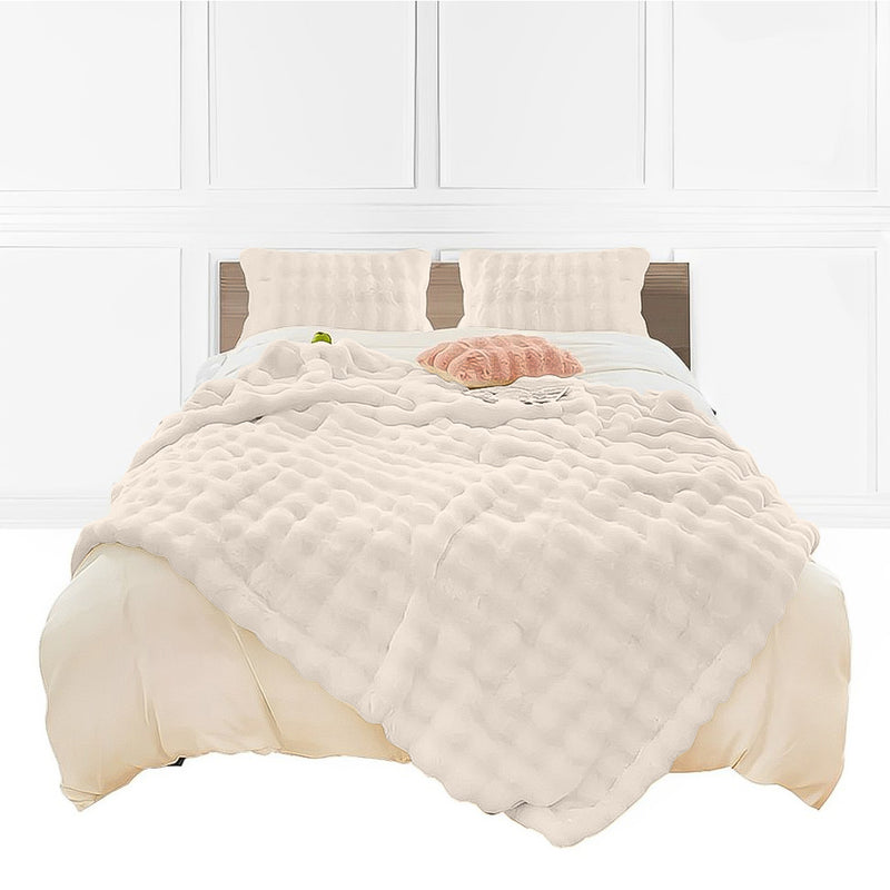 150x200cm Faux Rabbit Fur Throw Blanket Double Layer White Polyester Plush
