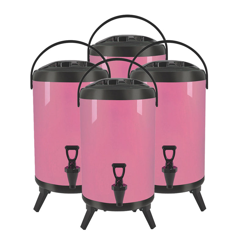 4X 18L Stainless Steel Insulated Milk Tea Dispenser With Faucet Pink