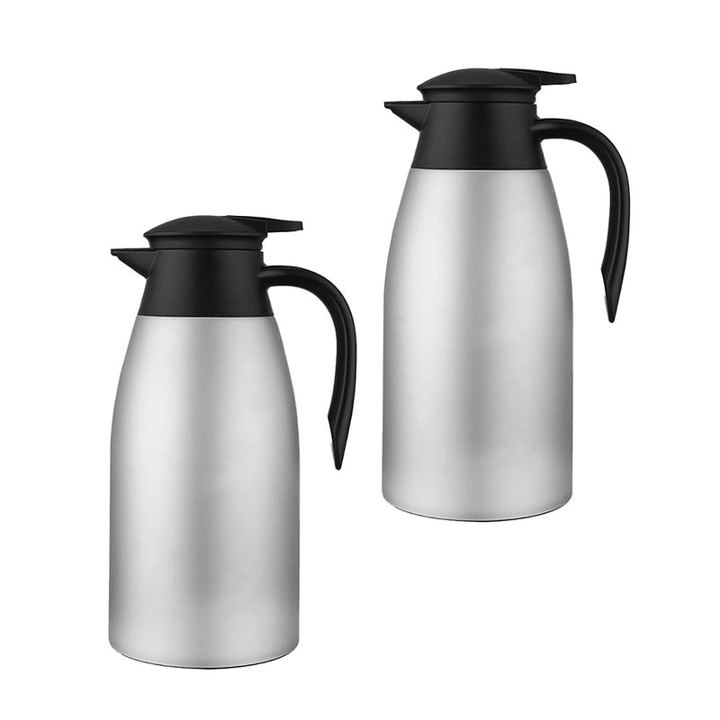 2X 1.5L Thermal Flask Stainless Steel Vacuum 3 Layer Insulated Silver