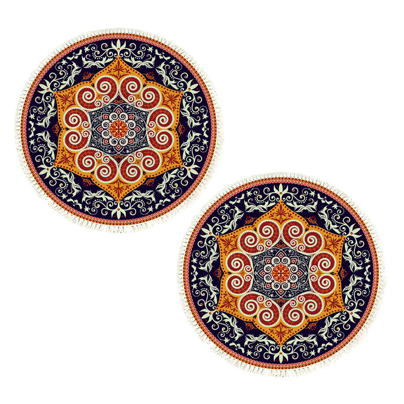 2X 90cm Round Mandala Polyester Area Rug Anti Slip Backing