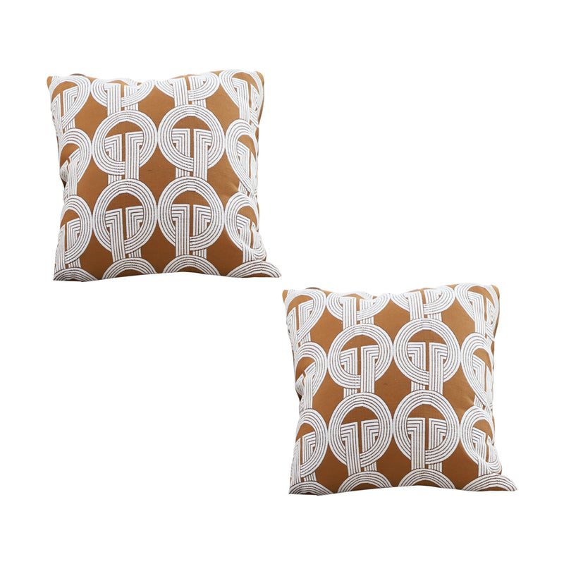 2X Brown Jacquard Square Throw Pillow Polyester 45cm Circular Chain Design