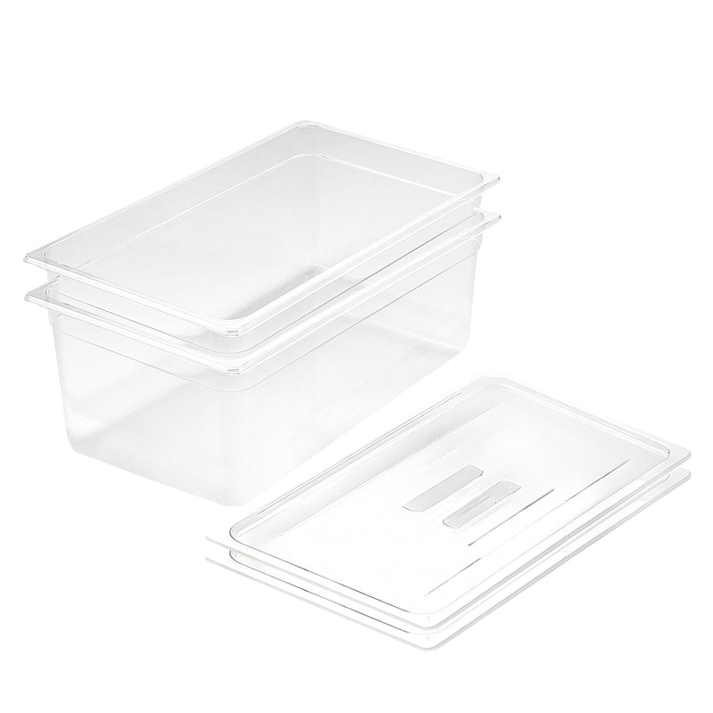 Clear Polycarbonate 200mm GN Food Tray Set of 2 with Lids Storage Durable