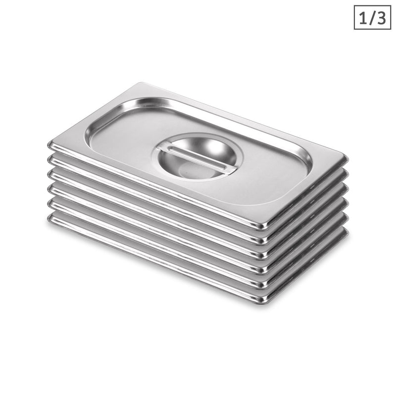 6X Full Size 1/3 GN Pan Lid Stainless Steel Tray Cover Durable Rustproof