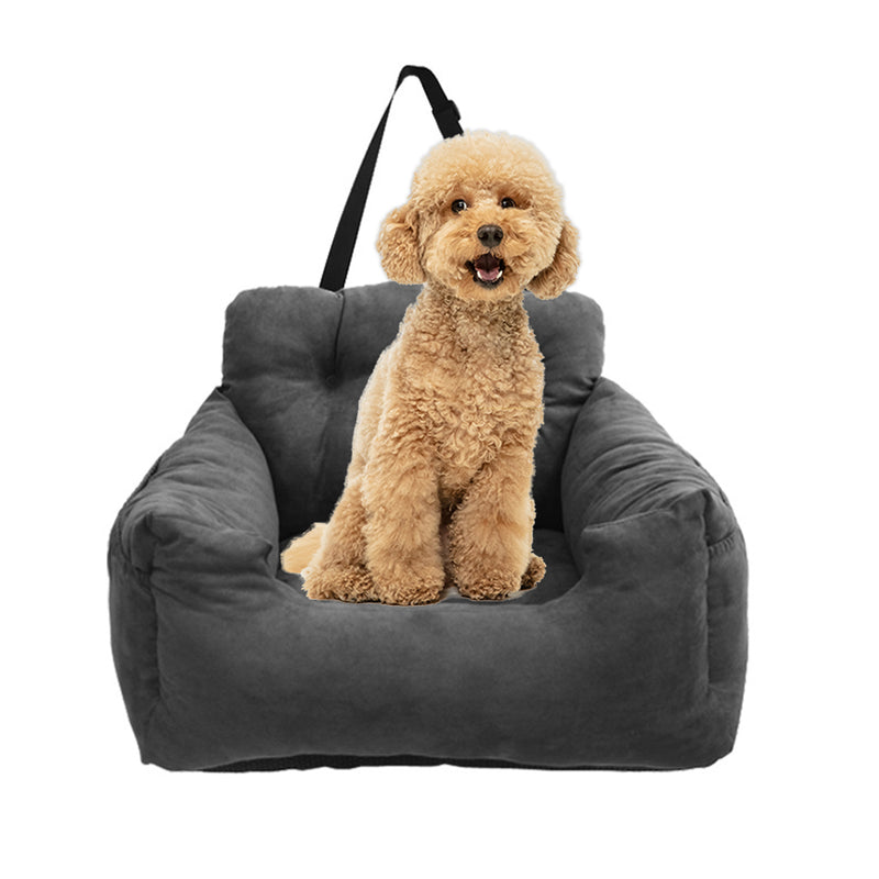 Grey Suede Leather Pet Car Seat Sofa Safety Bed Portable Travel Carrier 50x48x33cm