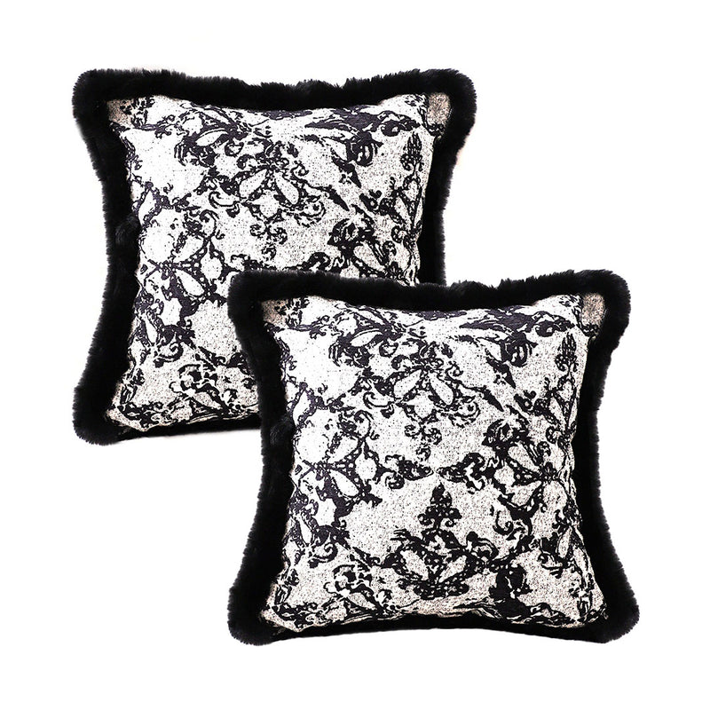2X 45cm Vintage Black Velvet Herringbone Square Throw Pillow Set