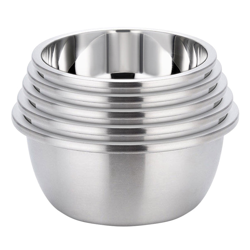 5Pcs Stackable Stainless Steel Mixing Bowls Set Deep Polished Silver