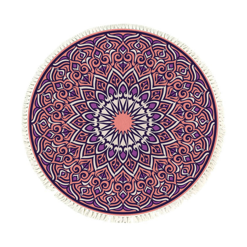 Mandala Round Carpet 90cm Purple Polyester Anti-Slip Doormat Bedroom Living Room