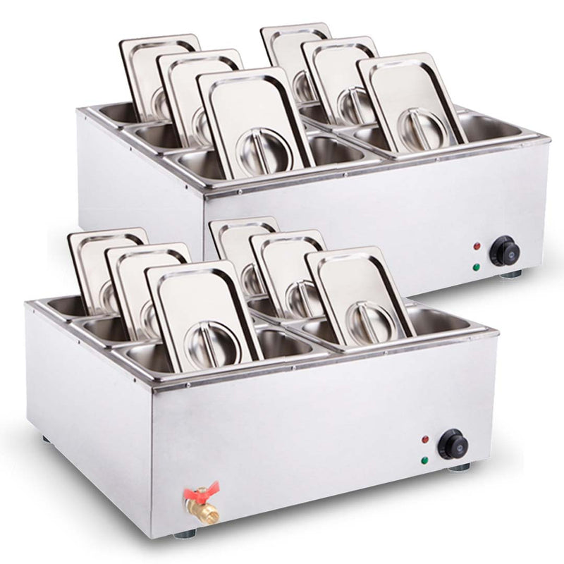 2X Stainless Steel Electric Bain Marie Food Warmer Large Capacity With Lid