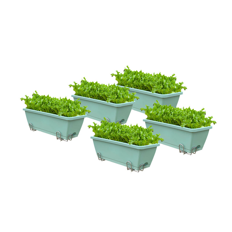 Rectangular Planter 49.5cm PP Iron Frame Green Holder Drainage Holes Set of 5