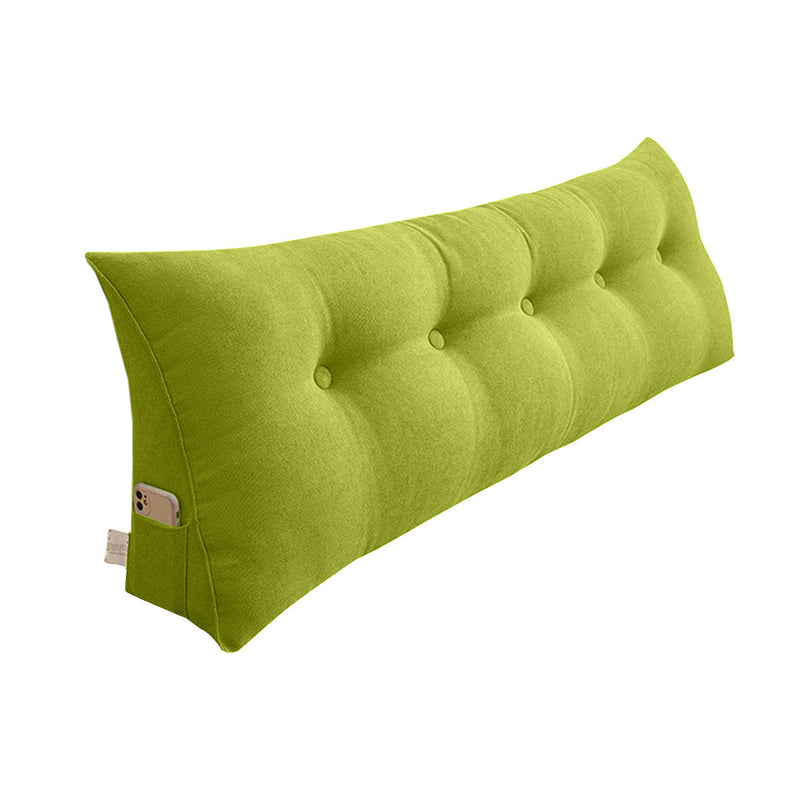 120cm Triangle Wedge Bed Pillow Polyester PP Fill Green Button Tufted Pocket