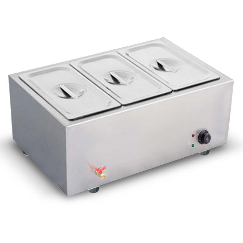 3 X 1/2 GN Pan Electric Bain Marie Stainless Steel 3L 150mm Deep Lid
