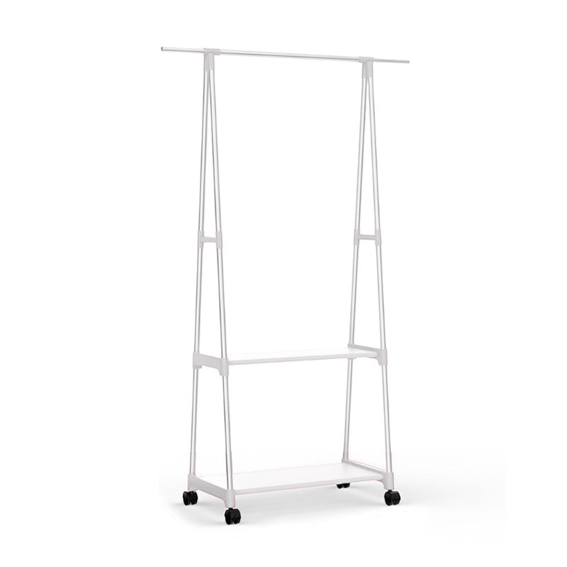 2-in-1 Clothes Shoe Rack Space-Saving Triangular Storage with Wheels White