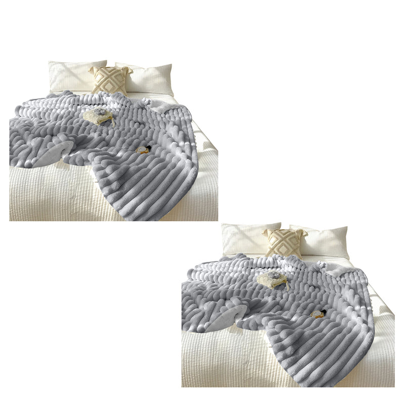 2X 150x200cm Milk Velvet Throw Blanket Polyester Smoke Gray Luxuriously Soft