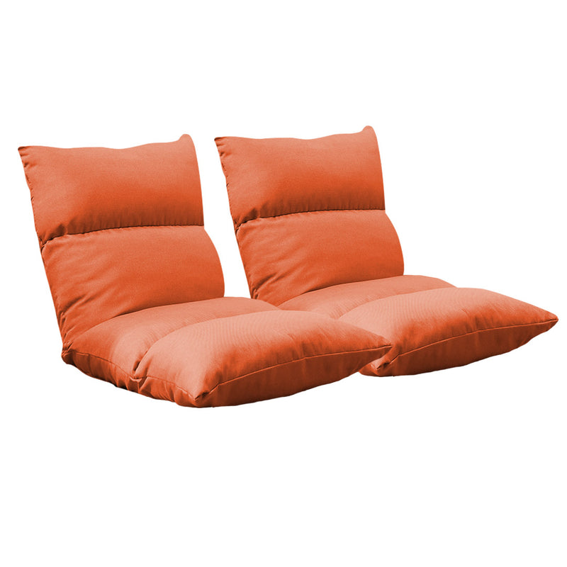 2X Floor Recliner Chairs Linen 108x53x15cm Folding Adjustable Orange
