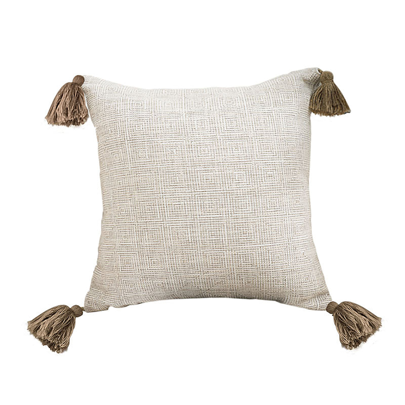 Velvet Plush Throw Pillow 45x45cm Beige Ribbed Textured Cushion