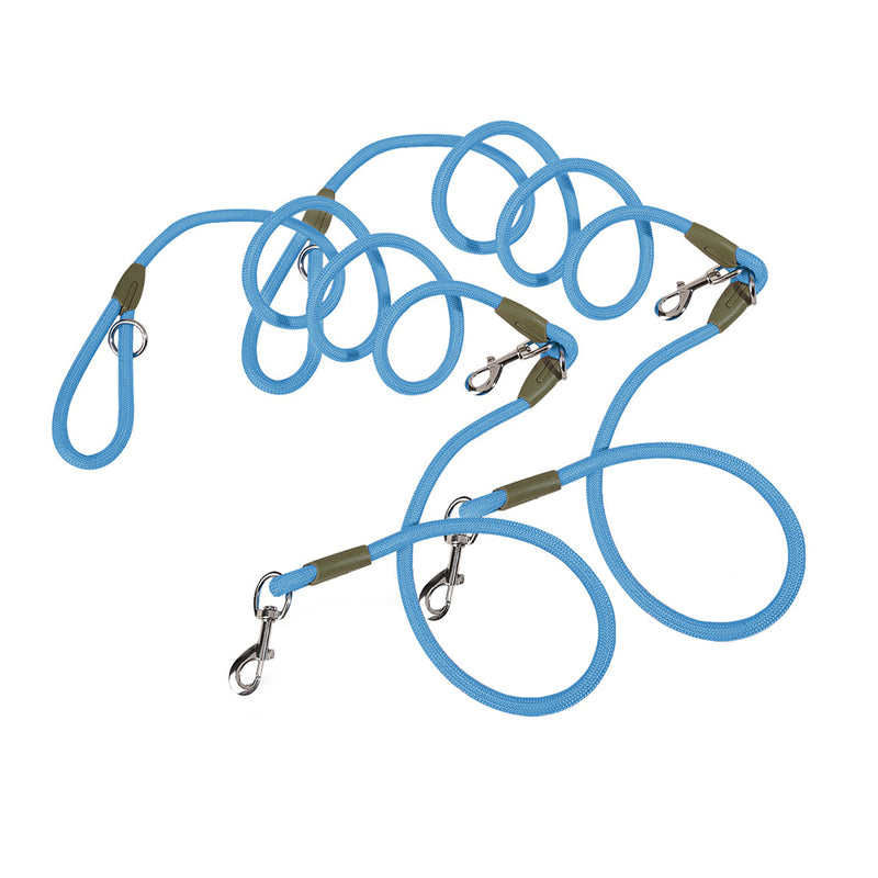 2X 220cm Polyester Rope Double Ended Hands Free Pet Leash For Dogs Cats Blue