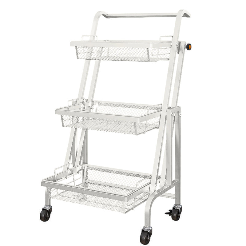 3 Tier Steel Kitchen Cart 44x30x95cm 10Kg Per Shelf White Locking Wheels