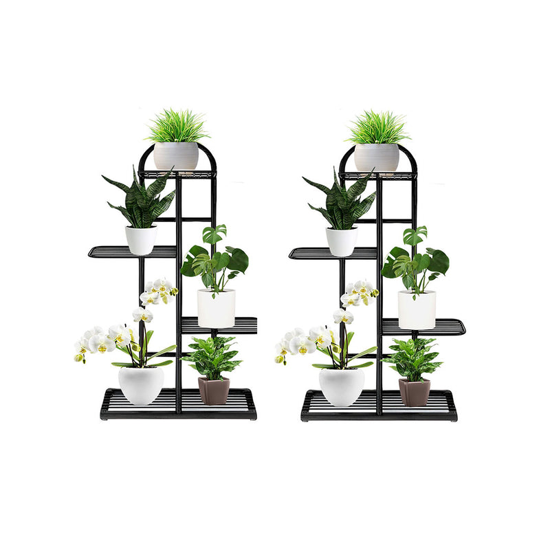 2X 4 Tier 5 Pots Metal Plant Stand 82cm Tall Black Indoor Office