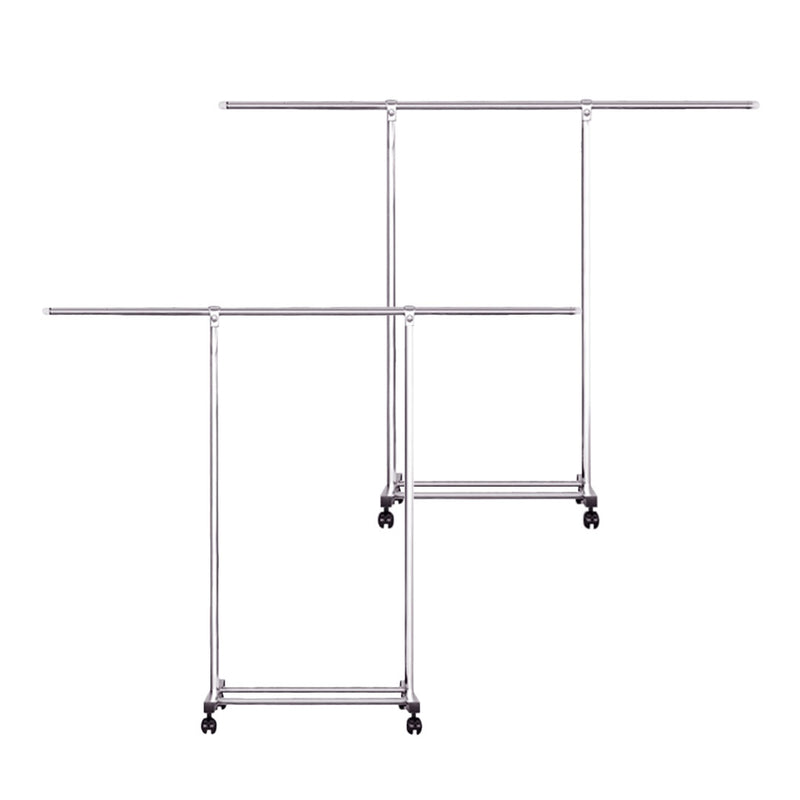 2X Stainless Steel Floor Standing Clothes Rack 180cm Extendable Wheels Shelf