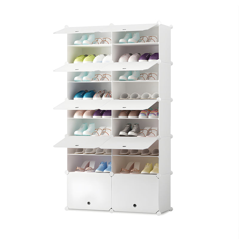 9 Tier 2 Column White Shoe Rack Organizer Stackable Portable Storage Cabinet
