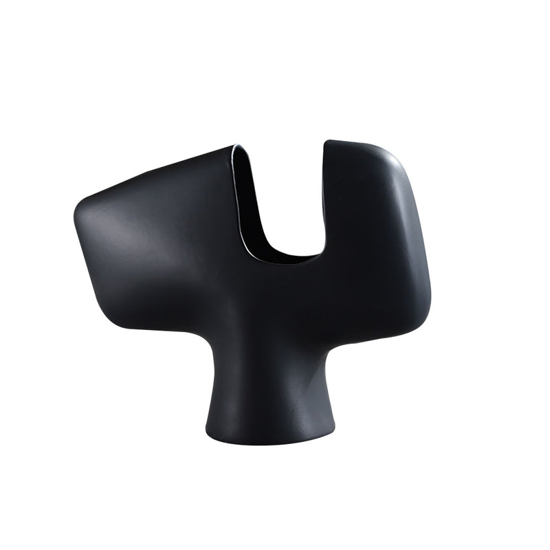 Modern Sculptural Curved Ceramic Vase 44x35cm Black Decorative Accent